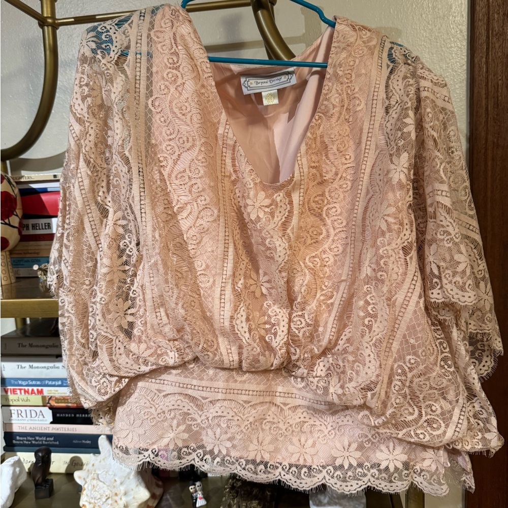 Free People Pink Ruffled Embellished Blouse